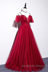 Wine Red Straps Off Shoulder Long Evening Prom Dresses Party Dresses, Formal Gown Evening Dresses